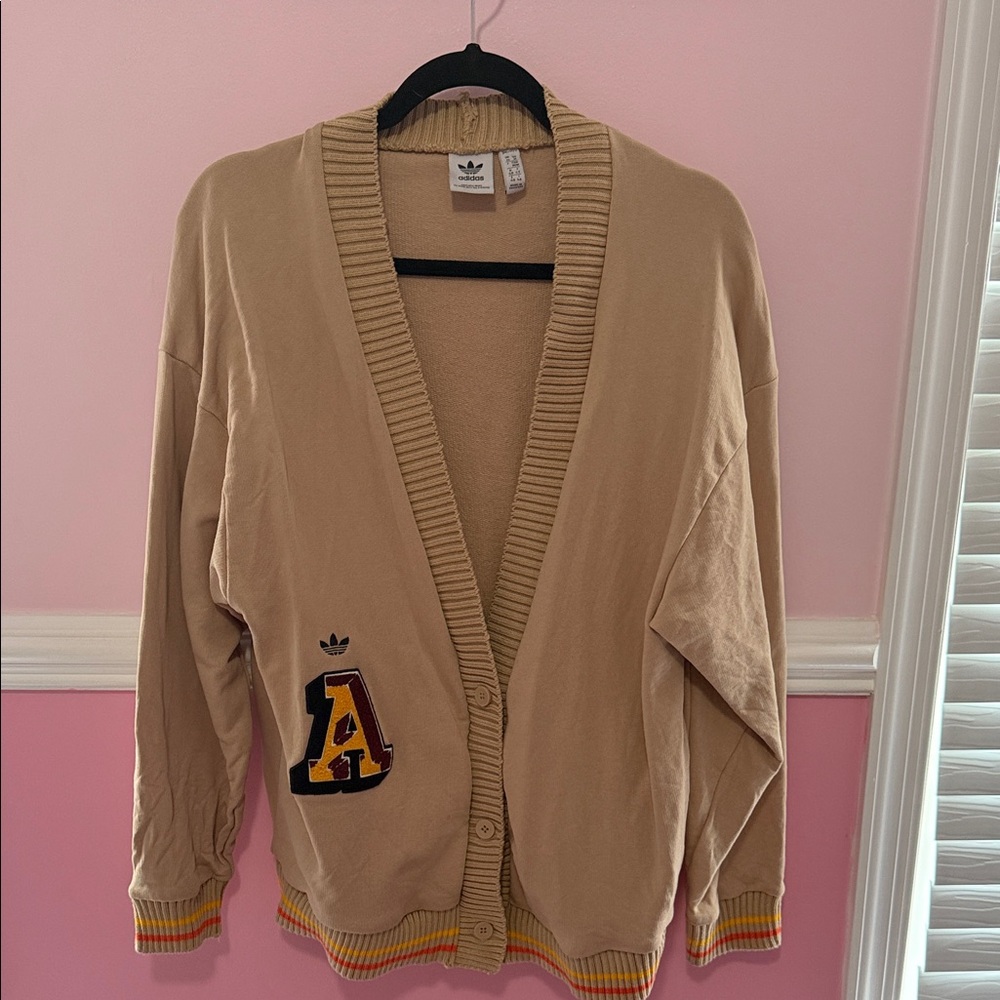 Adidas Beige Cardigan with Letter Patch
